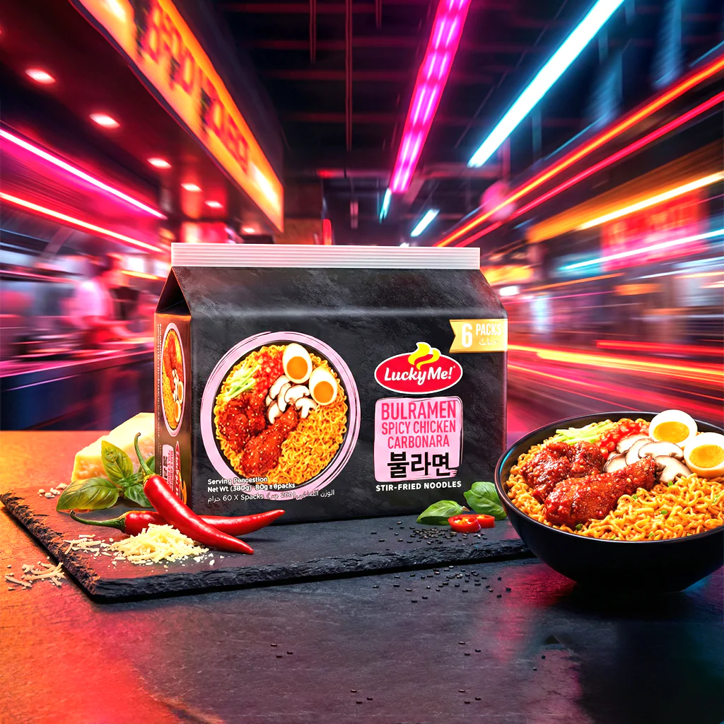 Lucky Me! Bulramen Spicy Chicken Carbonara Stir-Fried Noodles – 6 x 60g - Image 4