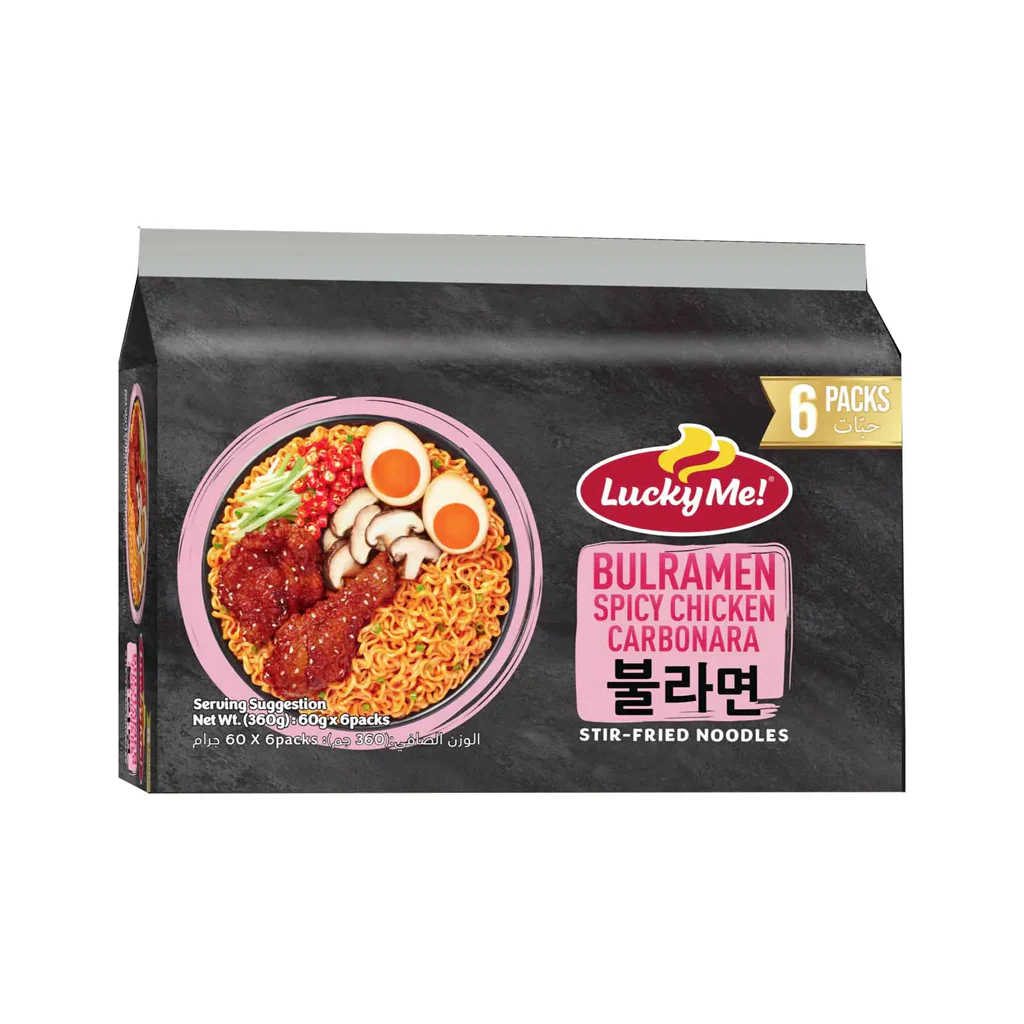Lucky Me! Bulramen Spicy Chicken Carbonara Stir-Fried Noodles – 6 x 60g - Image 5