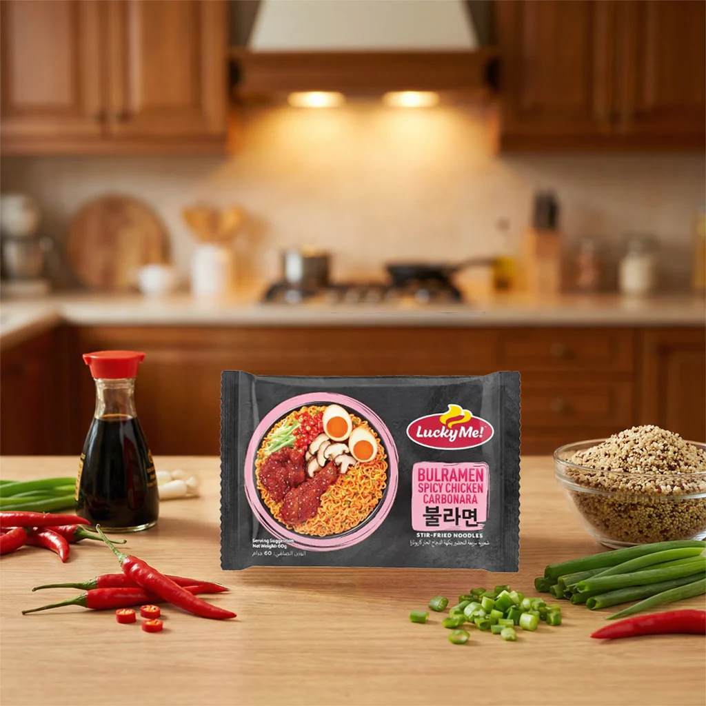 Lucky Me! Bulramen Spicy Chicken Carbonara Stir-Fried Noodles – 60g (3 Pcs Combo) - Image 7