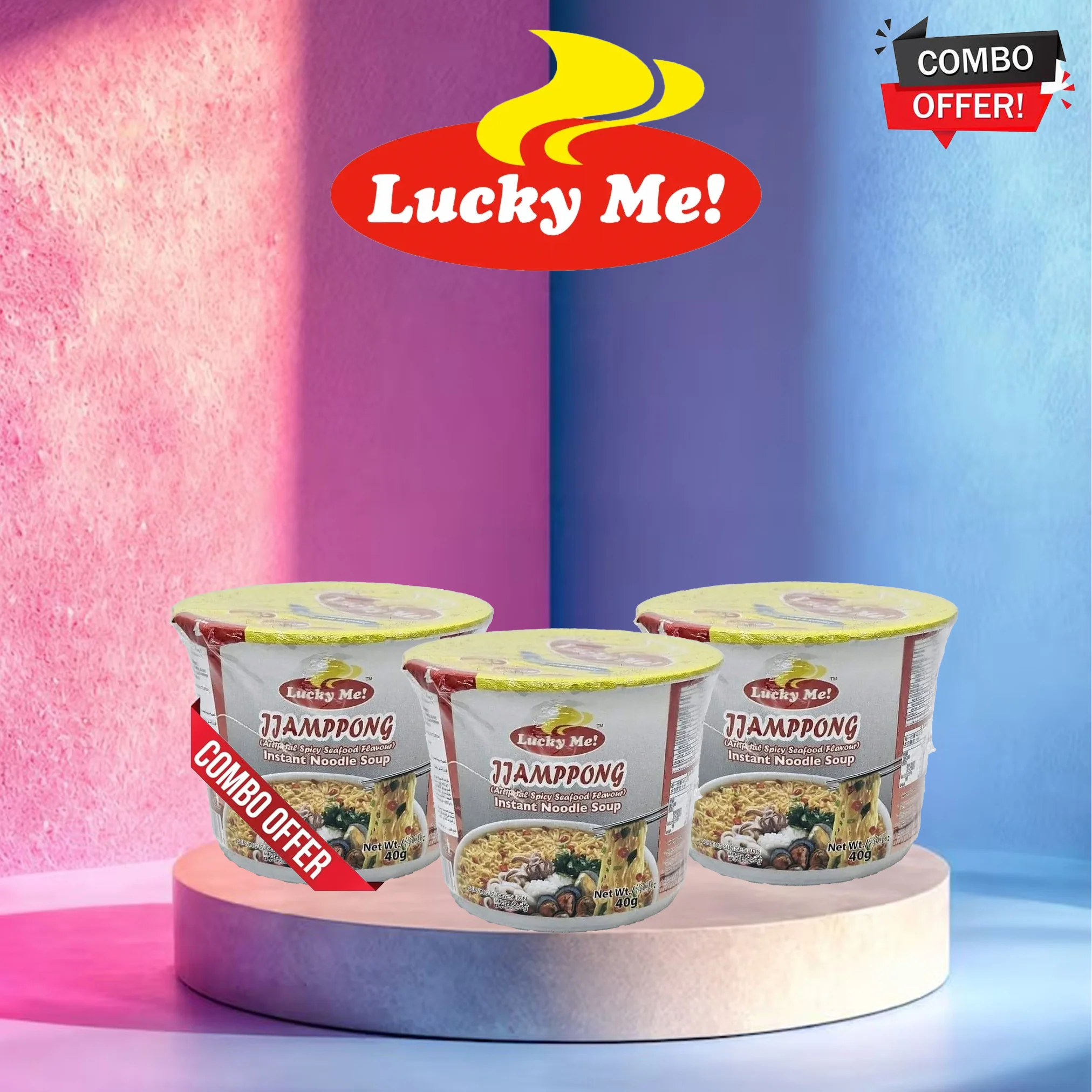 Lucky Me! Jjampong Cup Noodles – 40g (Combo Pack) - Image 2