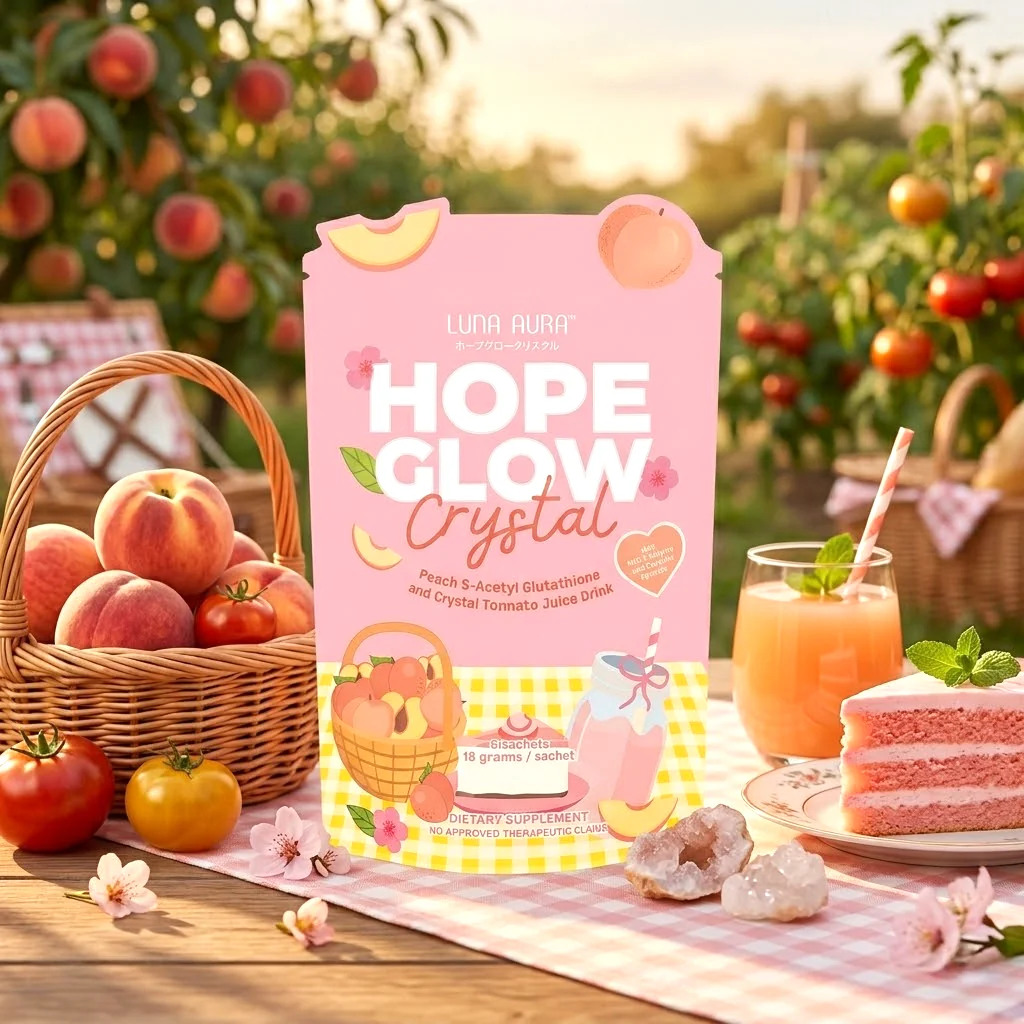 Luna Aura Hope Glow Crystal Peach Glutathione Juice Drink – 10 Sachets (18g each)