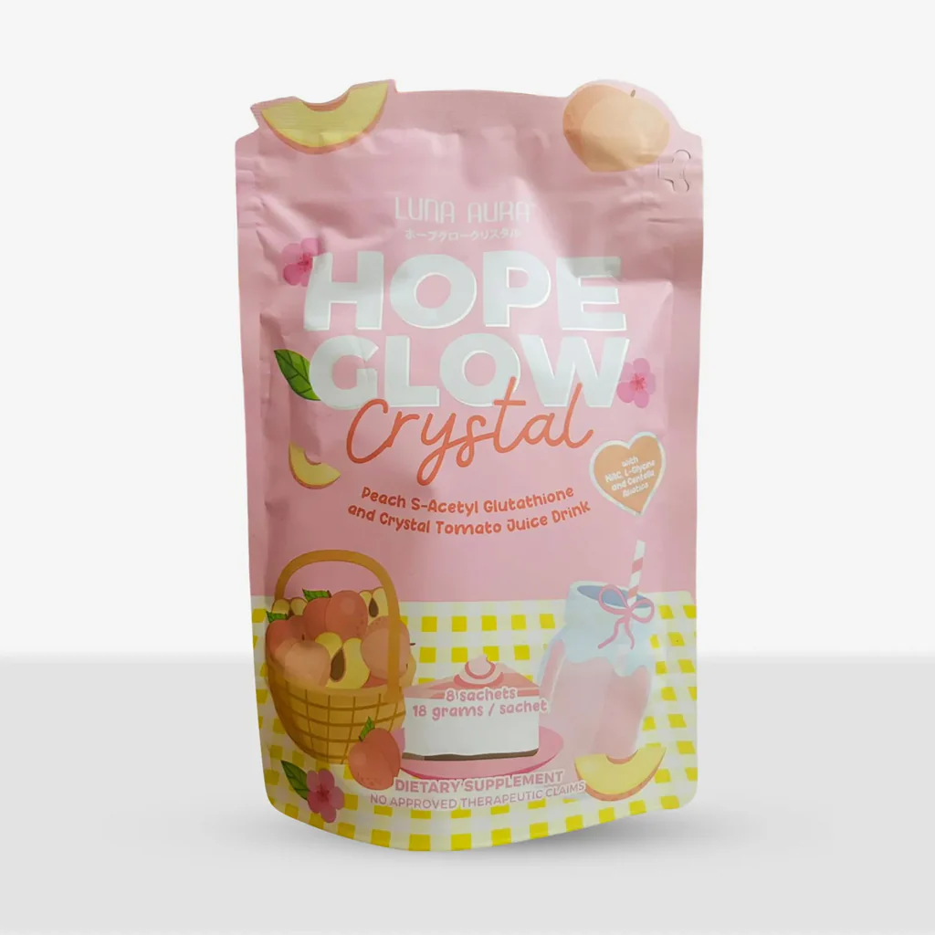 Luna Aura Hope Glow Crystal Peach Glutathione Juice Drink – 10 Sachets (18g each) - Image 3