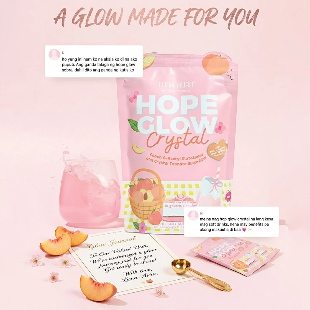Luna Aura Hope Glow Crystal Peach Glutathione Juice Drink – 10 Sachets (18g each) - Image 6