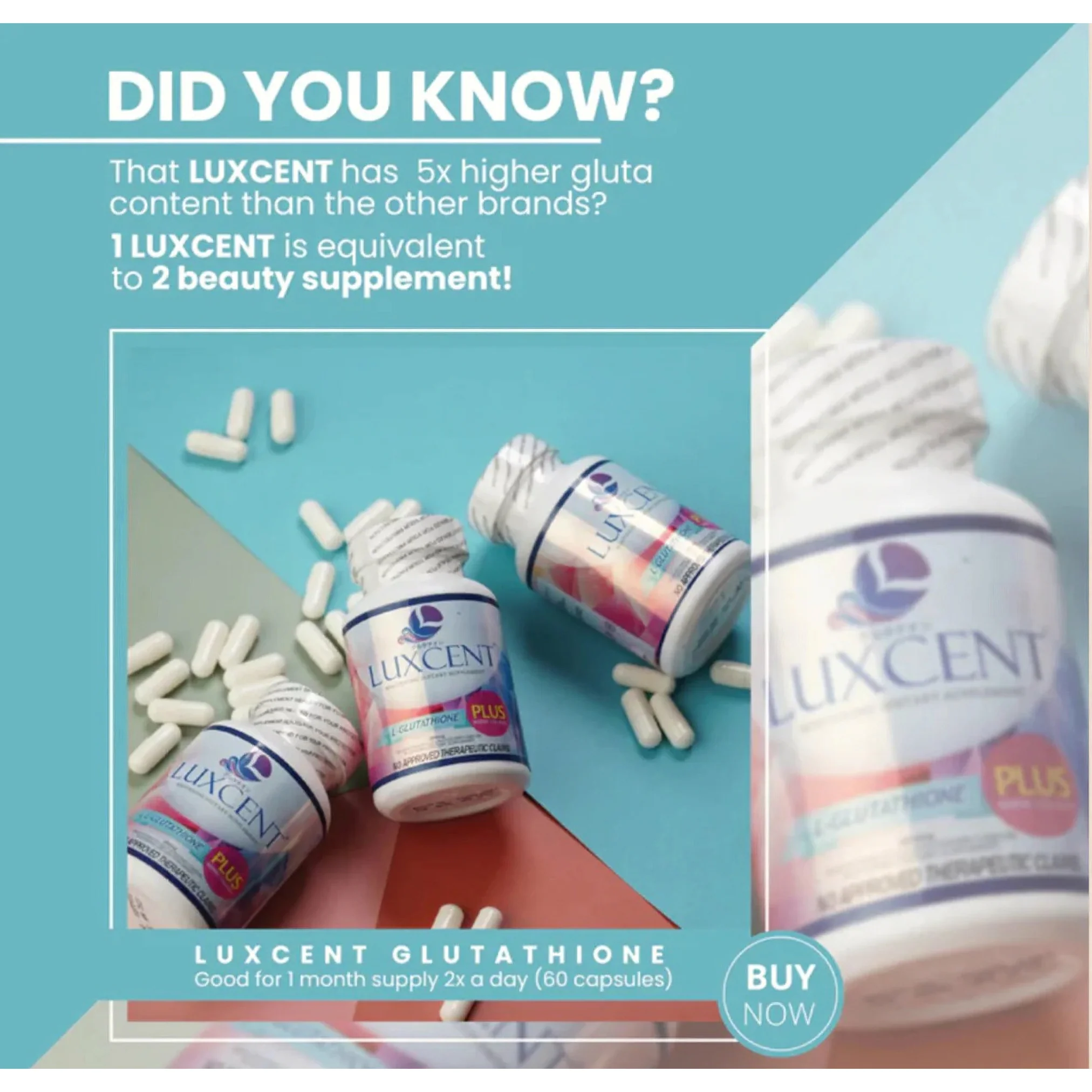 Luxcent L-Glutathione Plus Marine Collagen Luminous Capsules – 1800mg (60 Capsules) - Image 4