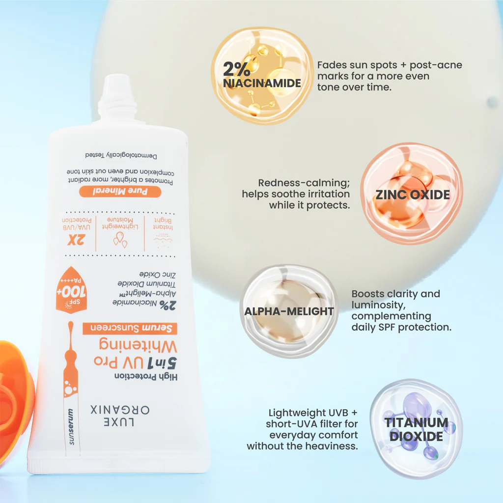 Luxe Organix 5-in-1 UV Pro Whitening Serum Sunscreen SPF 100 PA+++ - 40ml - Image 4
