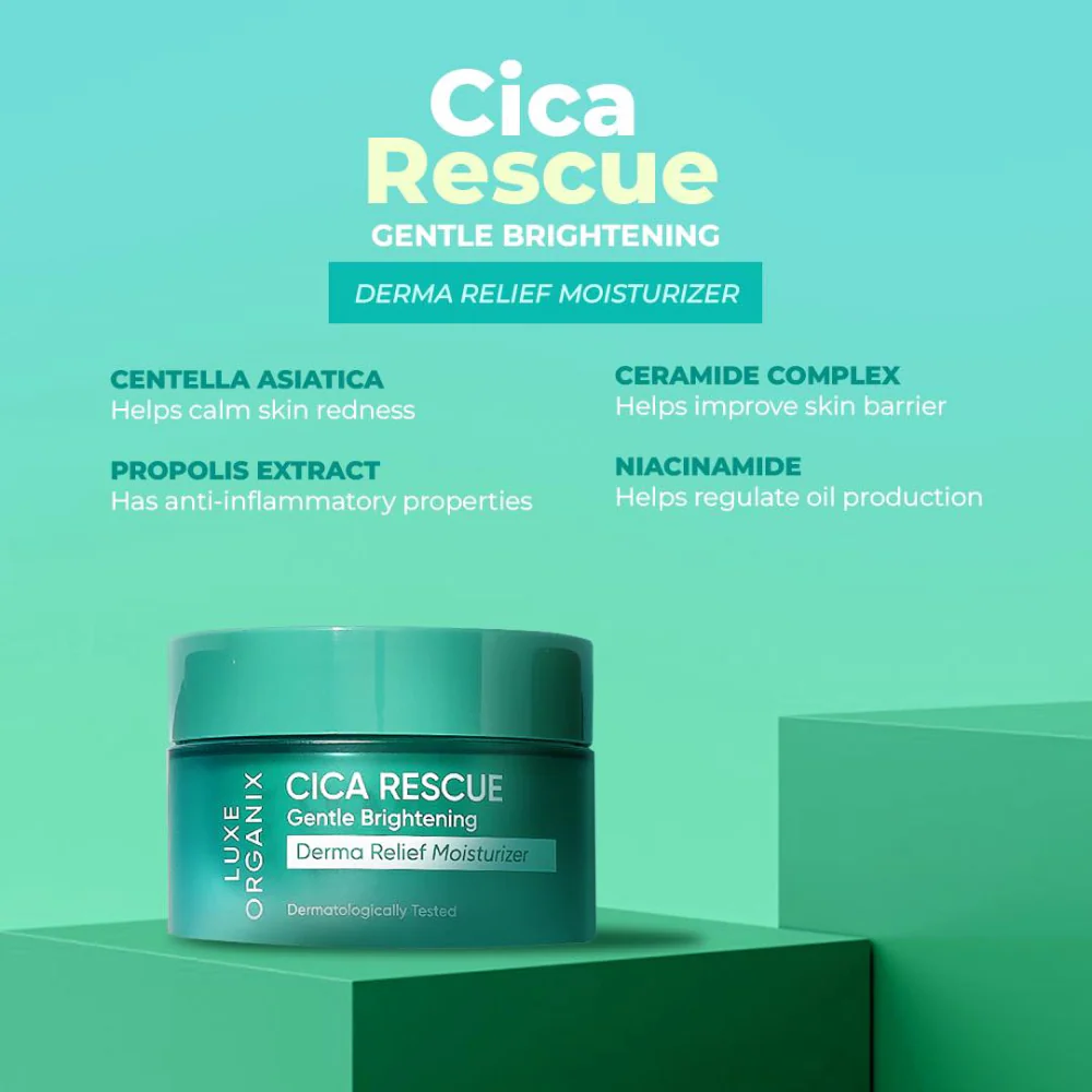 Luxe Organix Cica Rescue Gentle Brightening Derma Relief Moisturizer 50g - Image 6