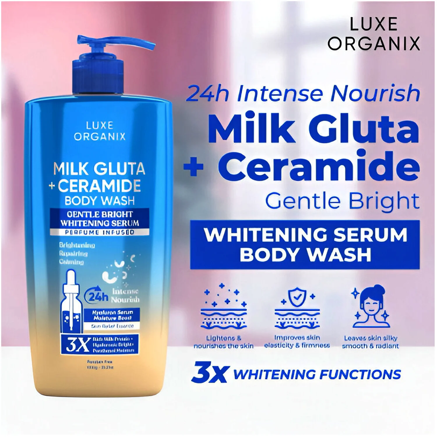 Luxe Organix Milk Gluta + Ceramide (Gentle Bright Whitening Serum) Body Wash - 1000ml - Image 2