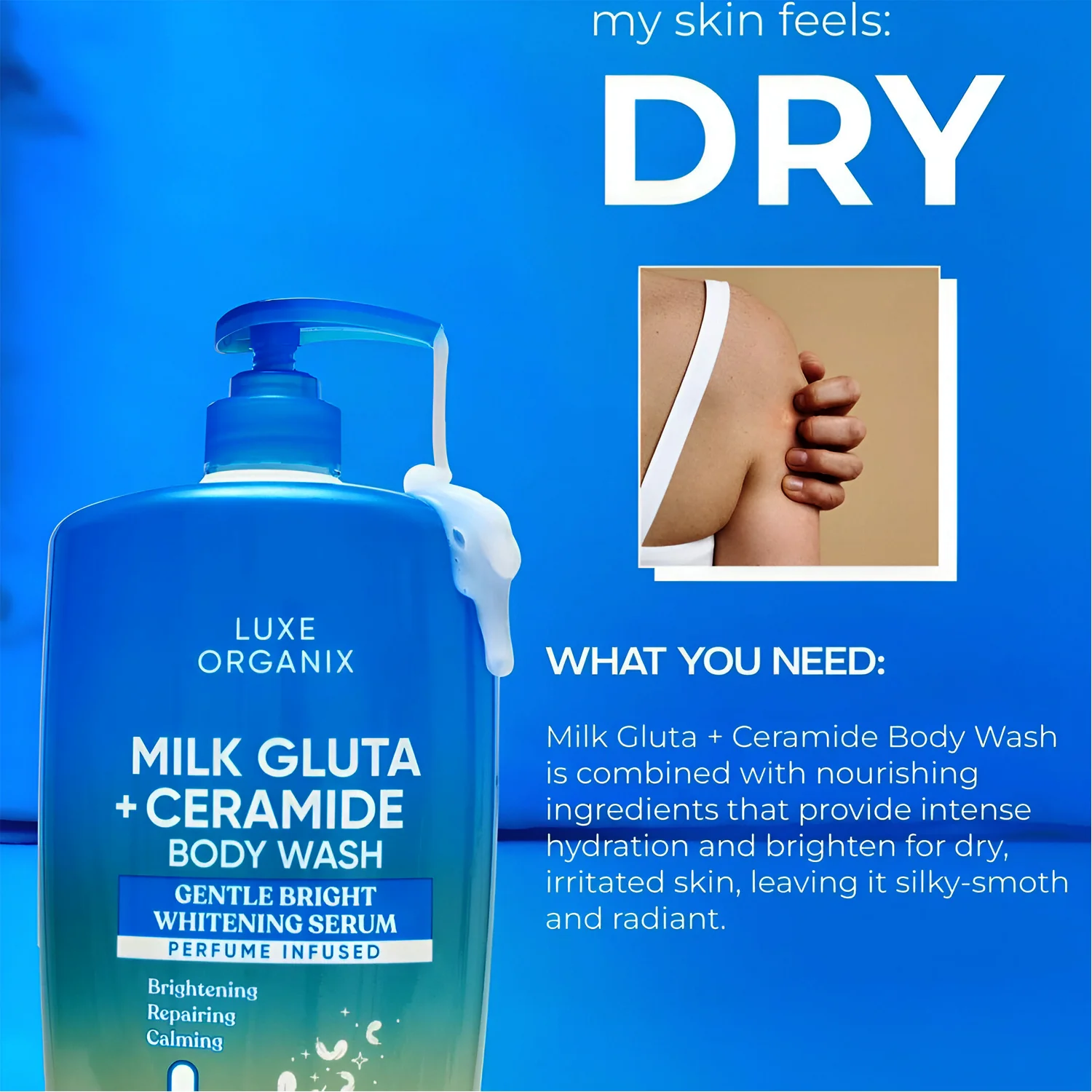 Luxe Organix Milk Gluta + Ceramide (Gentle Bright Whitening Serum) Body Wash - 1000ml - Image 4
