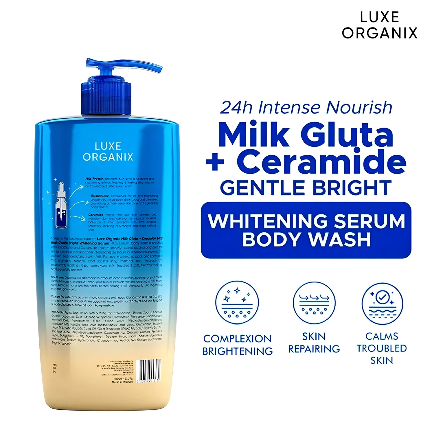 Luxe Organix Milk Gluta + Ceramide (Gentle Bright Whitening Serum) Body Wash - 1000ml - Image 7