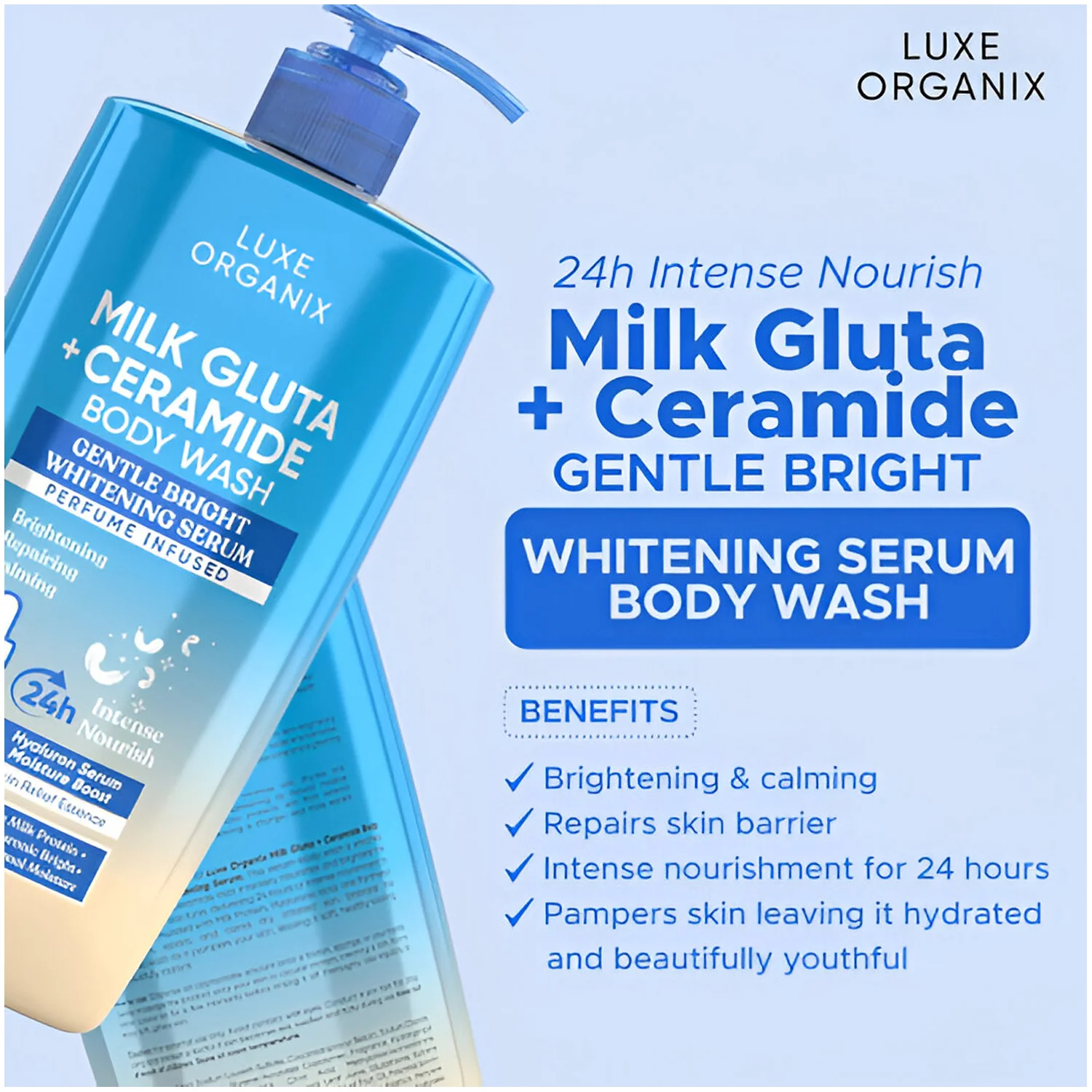 Luxe Organix Milk Gluta + Ceramide (Gentle Bright Whitening Serum) Body Wash - 1000ml - Image 8