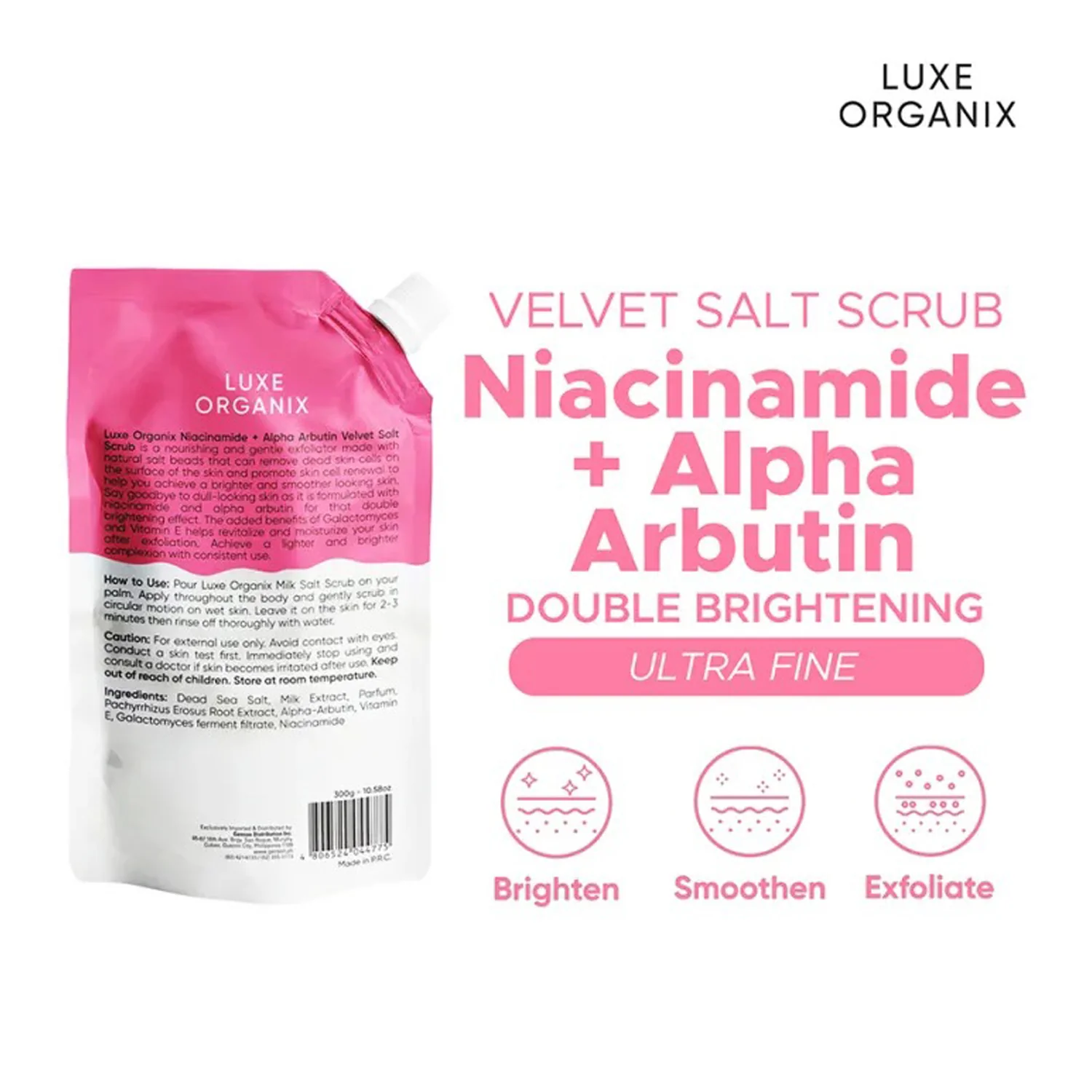 Luxe Organix Niacinamide + Alpha Arbutin Velvet Salt Scrub - 300g - Image 9