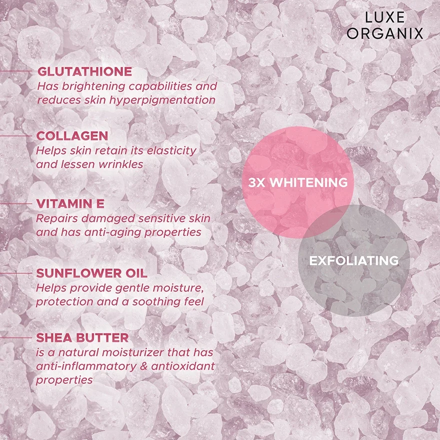 Luxe Organix Niacinamide + Alpha Arbutin Velvet Shower Salt Scrub - 320g - Image 6
