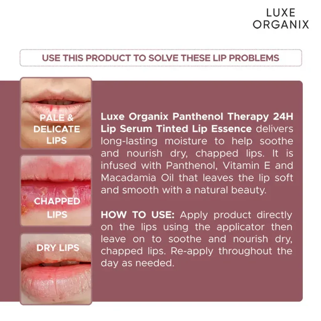 Luxe Organix Panthenol Therapy 24H Lip Serum – Honey Glaze (10g) - Image 4
