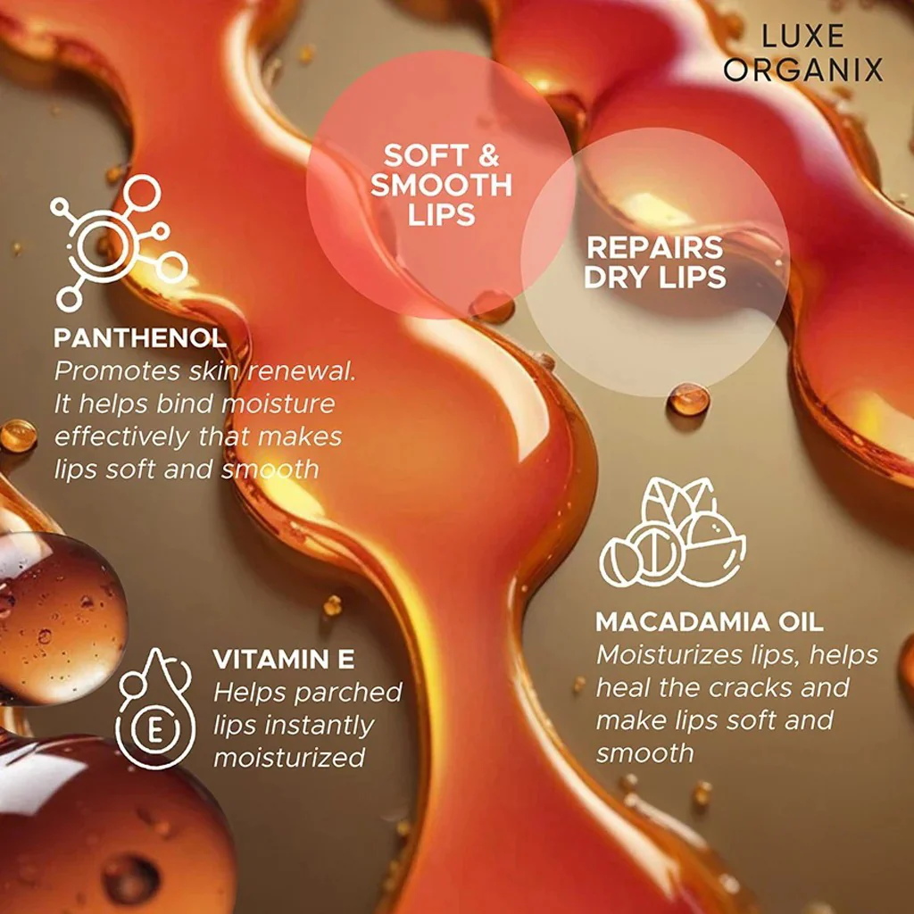 Luxe Organix Panthenol Therapy 24H Lip Serum – Honey Glaze (10g) - Image 6