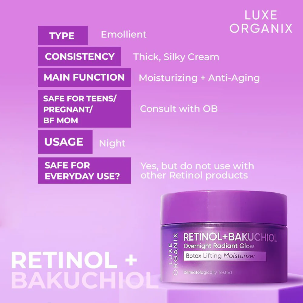 Luxe Organix Retinol + Bakuchiol Overnight Radiant Glow Botox Lifting Moisturizer 50g - Image 7