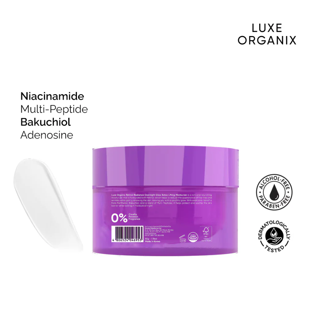 Luxe Organix Retinol + Bakuchiol Overnight Radiant Glow Botox Lifting Moisturizer 50g - Image 8