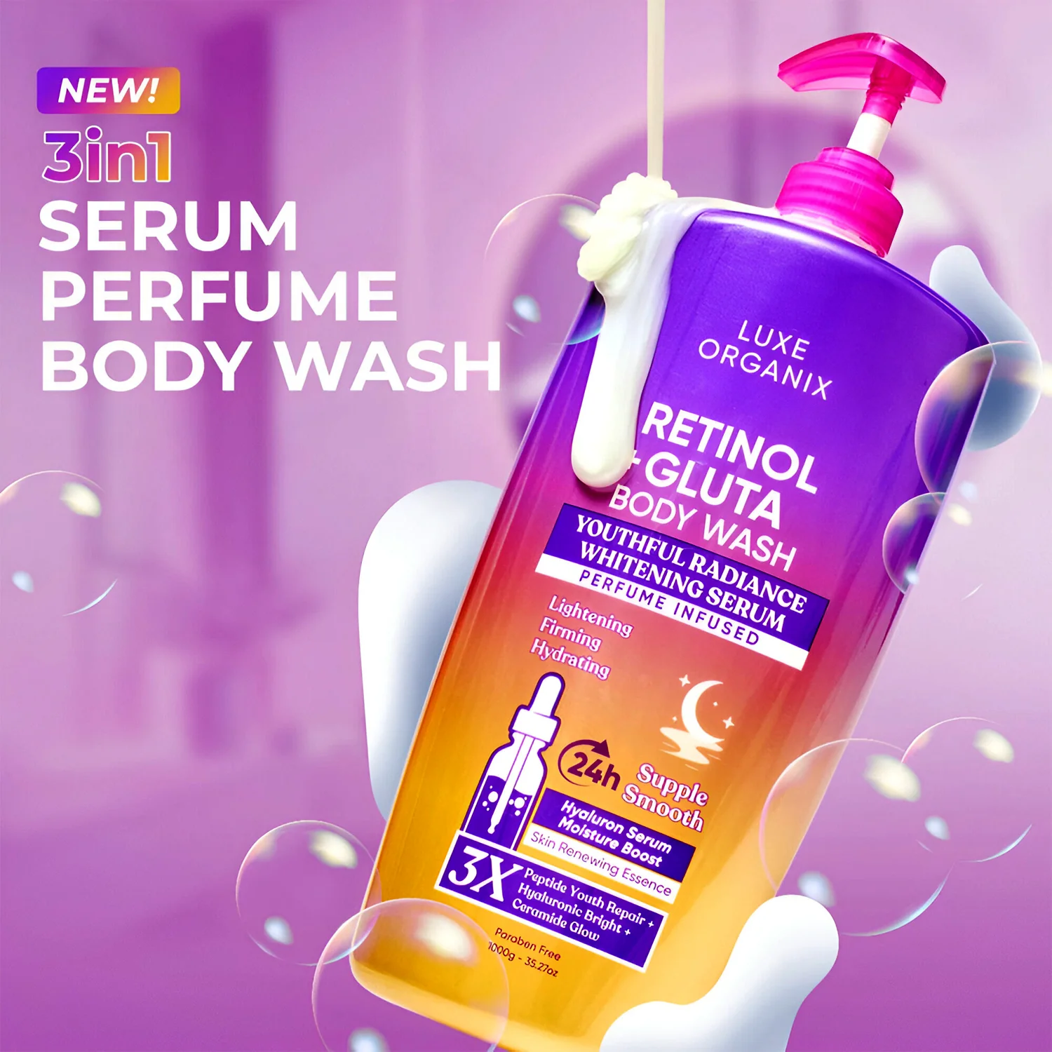 Luxe Organix Retinol + Gluta Youthful Radiance Body Wash - 1000ml - Image 4