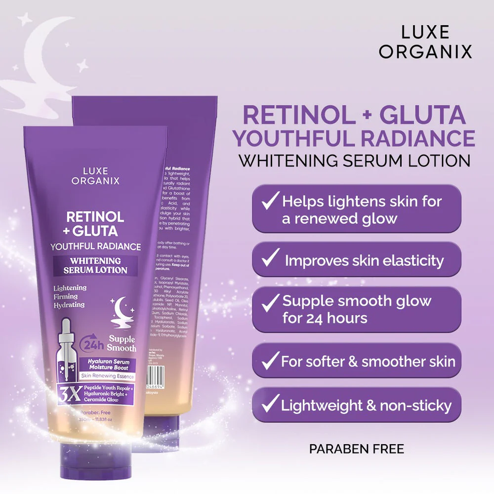 Luxe Organix Retinol + Gluta Youthful Radiance Whitening Serum Lotion - 350ml - Image 4