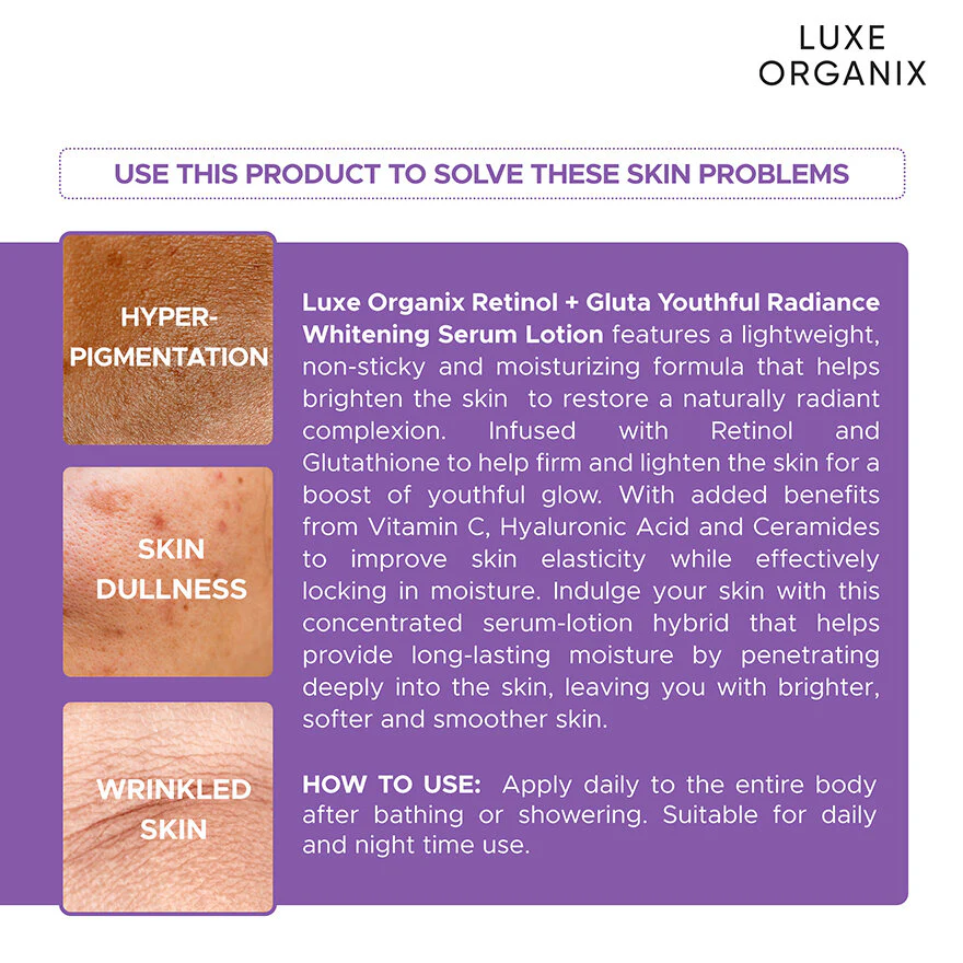 Luxe Organix Retinol + Gluta Youthful Radiance Whitening Serum Lotion - 350ml - Image 7