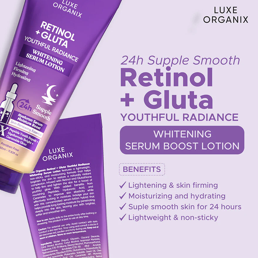 Luxe Organix Retinol + Gluta Youthful Radiance Whitening Serum Lotion - 350ml - Image 9