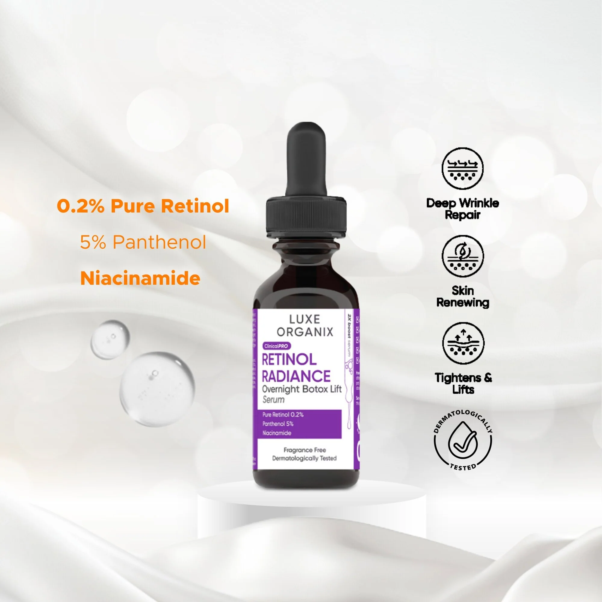 Luxe Organix Retinol Radiance Overnight Botox Lift Serum - 30ml - Image 10