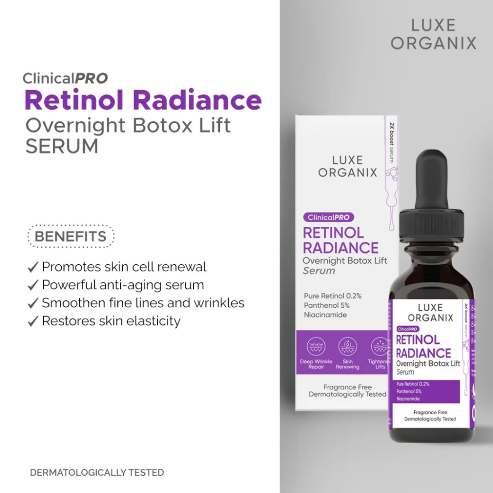 Luxe Organix Retinol Radiance Overnight Botox Lift Serum - 30ml - Image 5