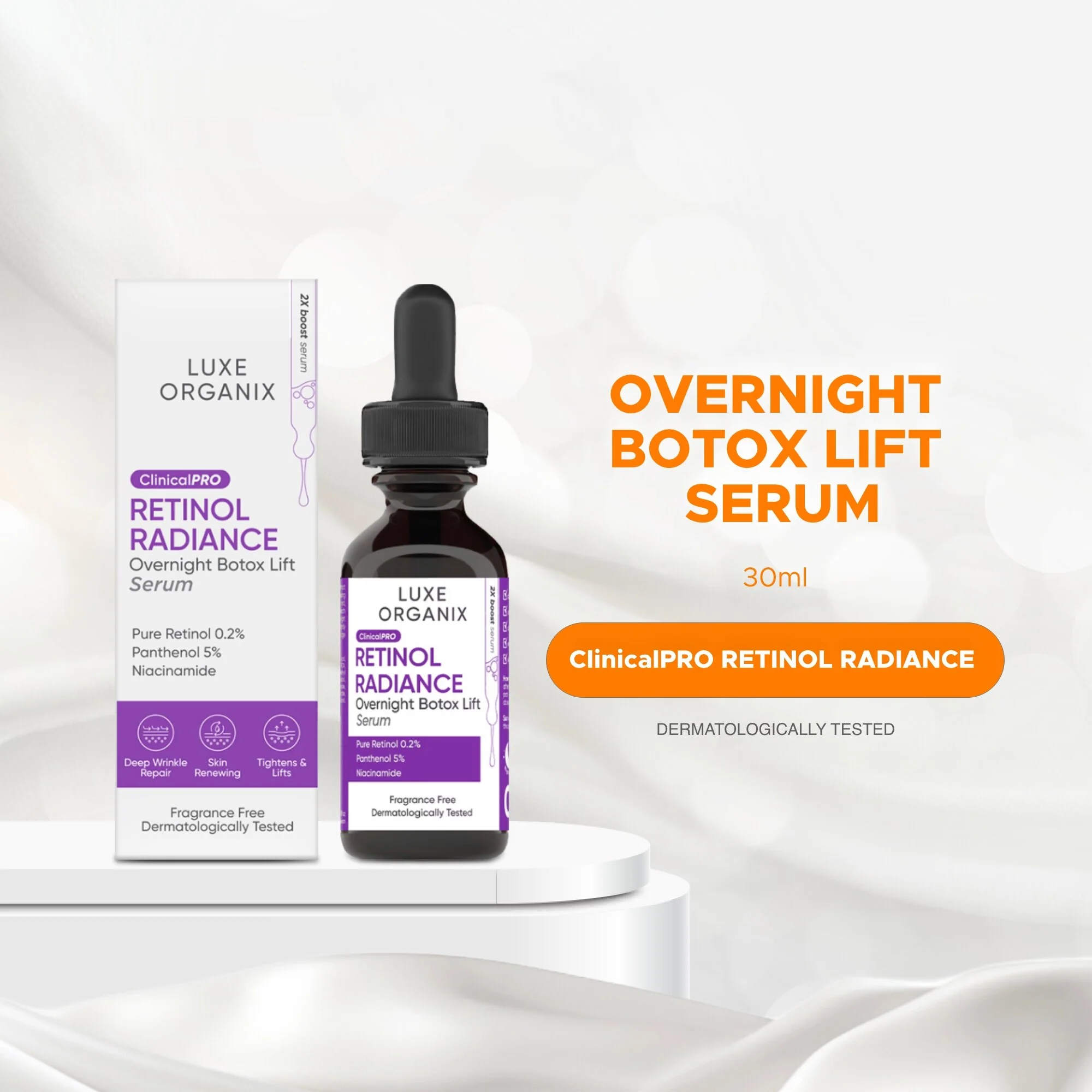 Luxe Organix Retinol Radiance Overnight Botox Lift Serum - 30ml - Image 8