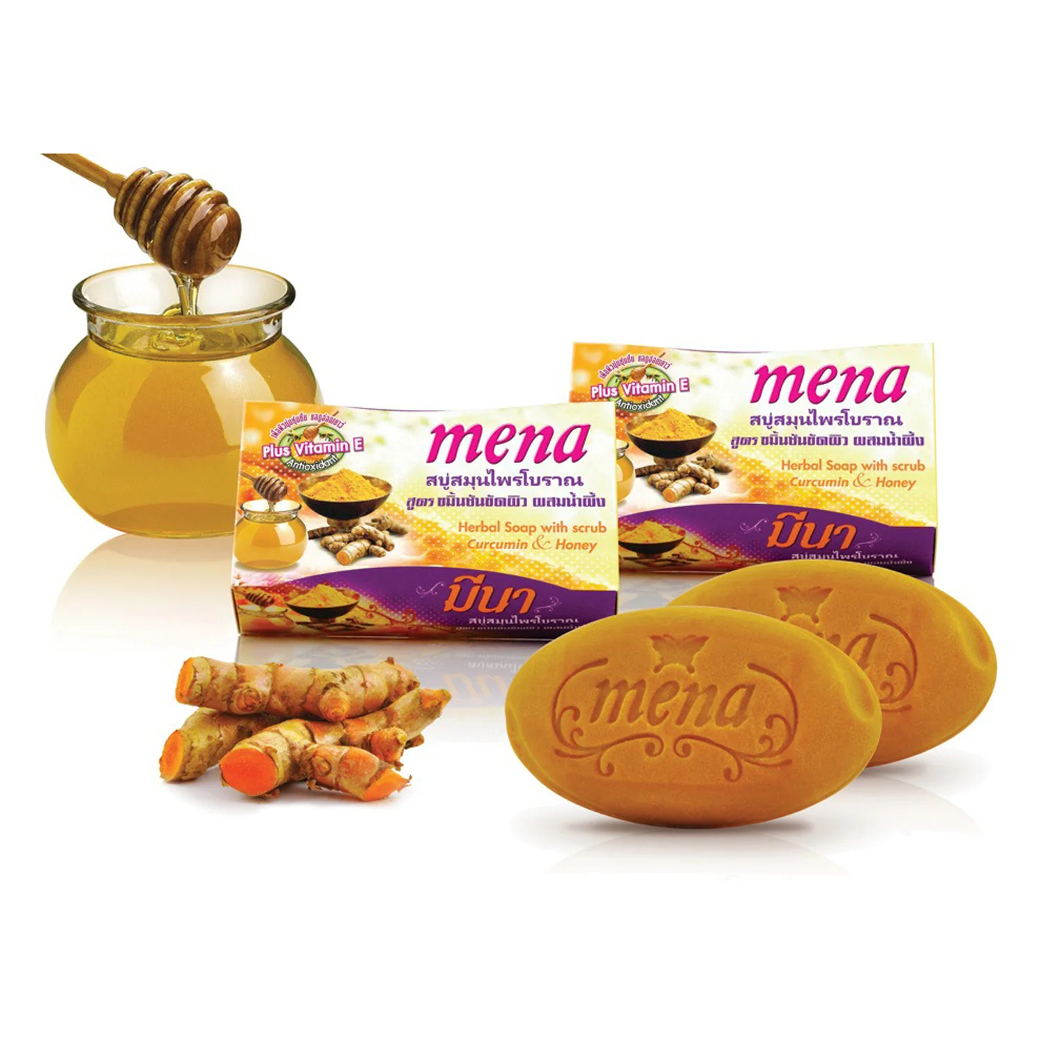 Mena Herbal Soap with Scrub Curcumin & Honey - 100g - Image 4