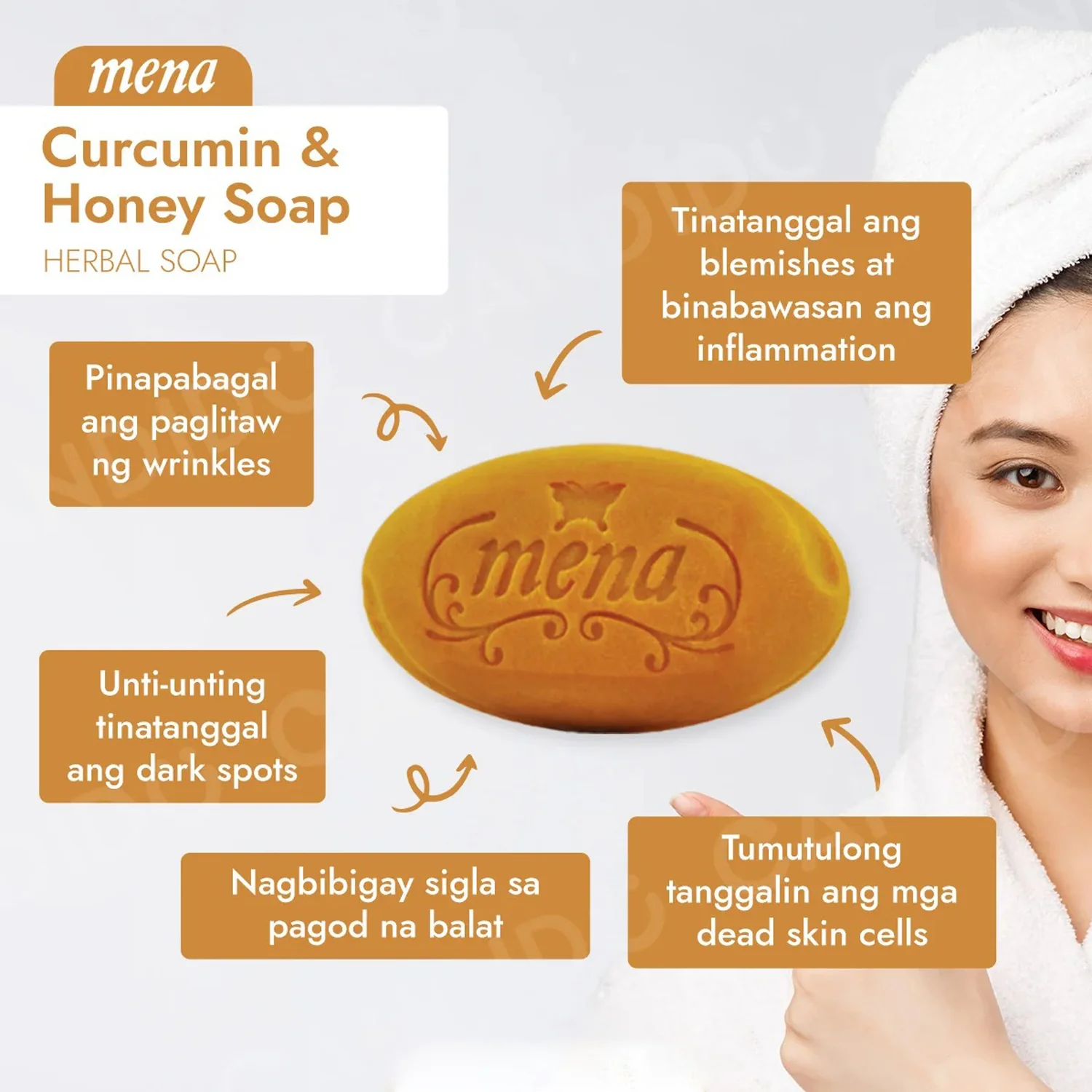 Mena Herbal Soap with Scrub Curcumin & Honey - 100g - Image 6