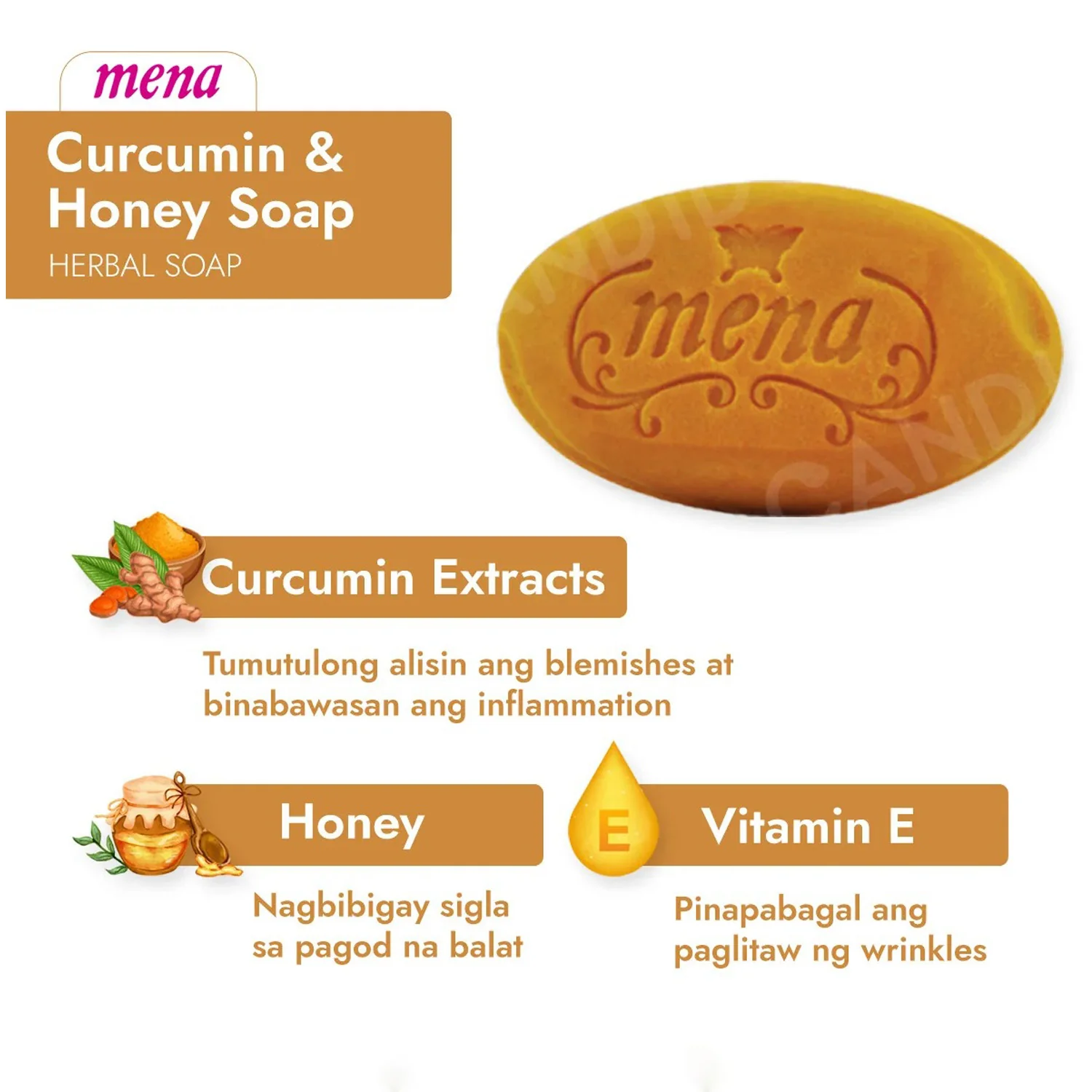 Mena Herbal Soap with Scrub Curcumin & Honey - 100g - Image 7