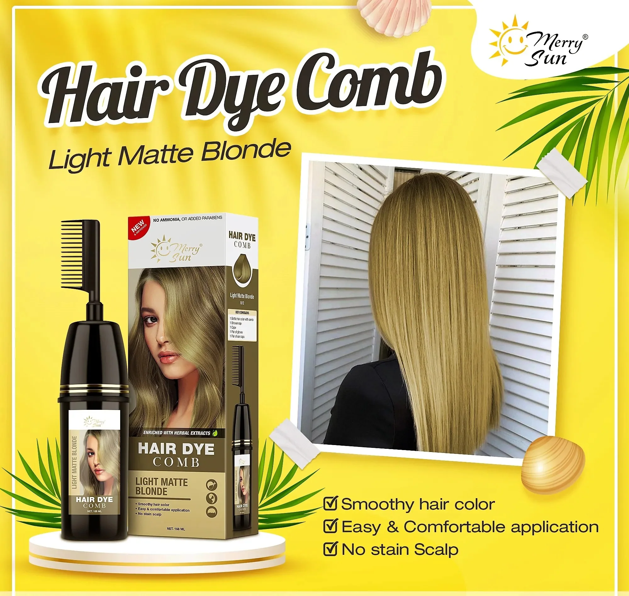 Merry Sun Permanent Hair Dye Comb Light Matte Blonde - 168ml - Image 2