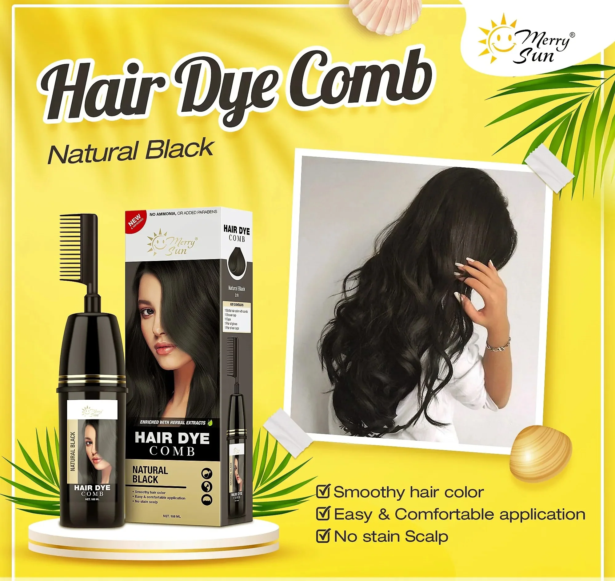Merry Sun Permanent Hair Dye Comb Natural Black - 168ml - Image 3