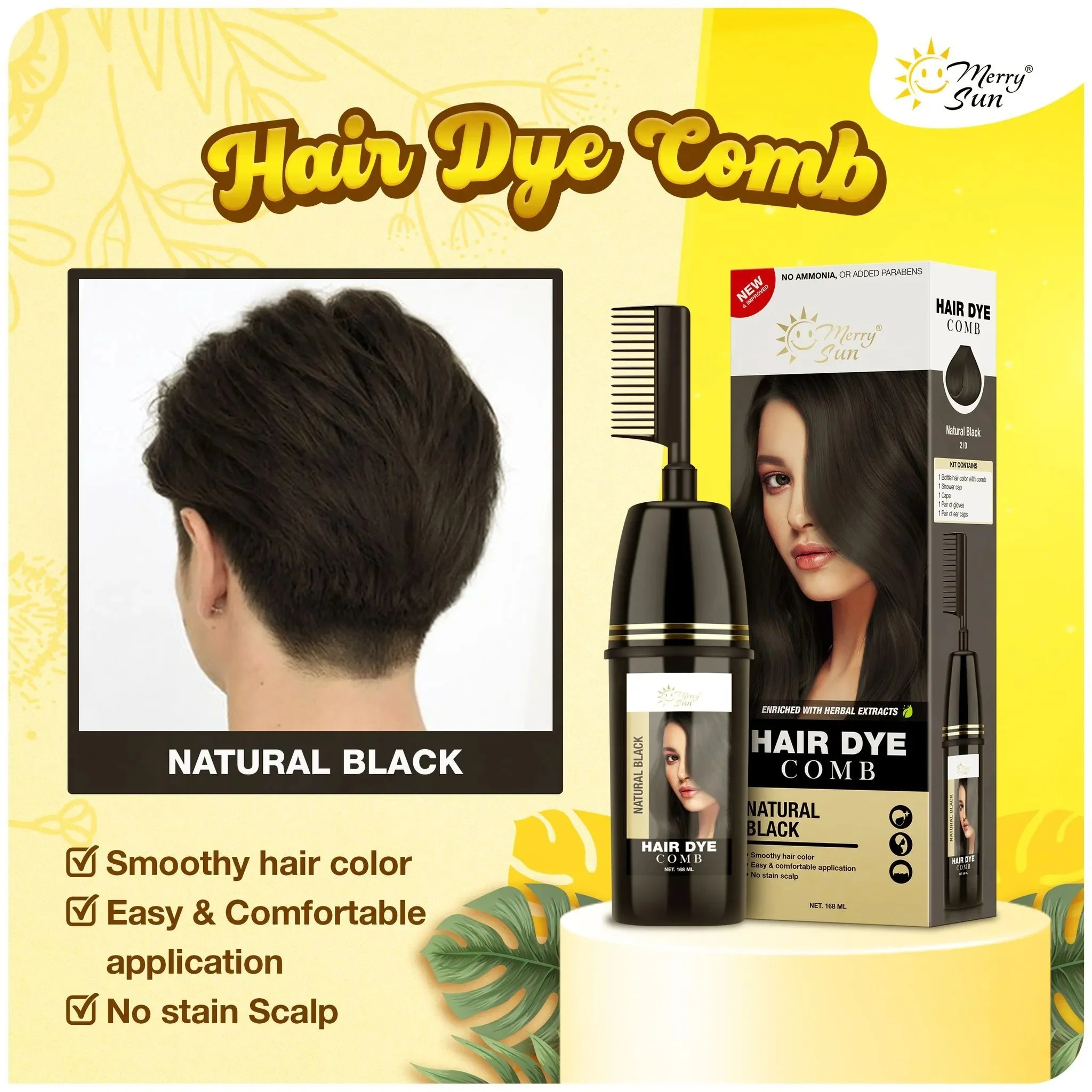 Merry Sun Permanent Hair Dye Comb Natural Black - 168ml - Image 4