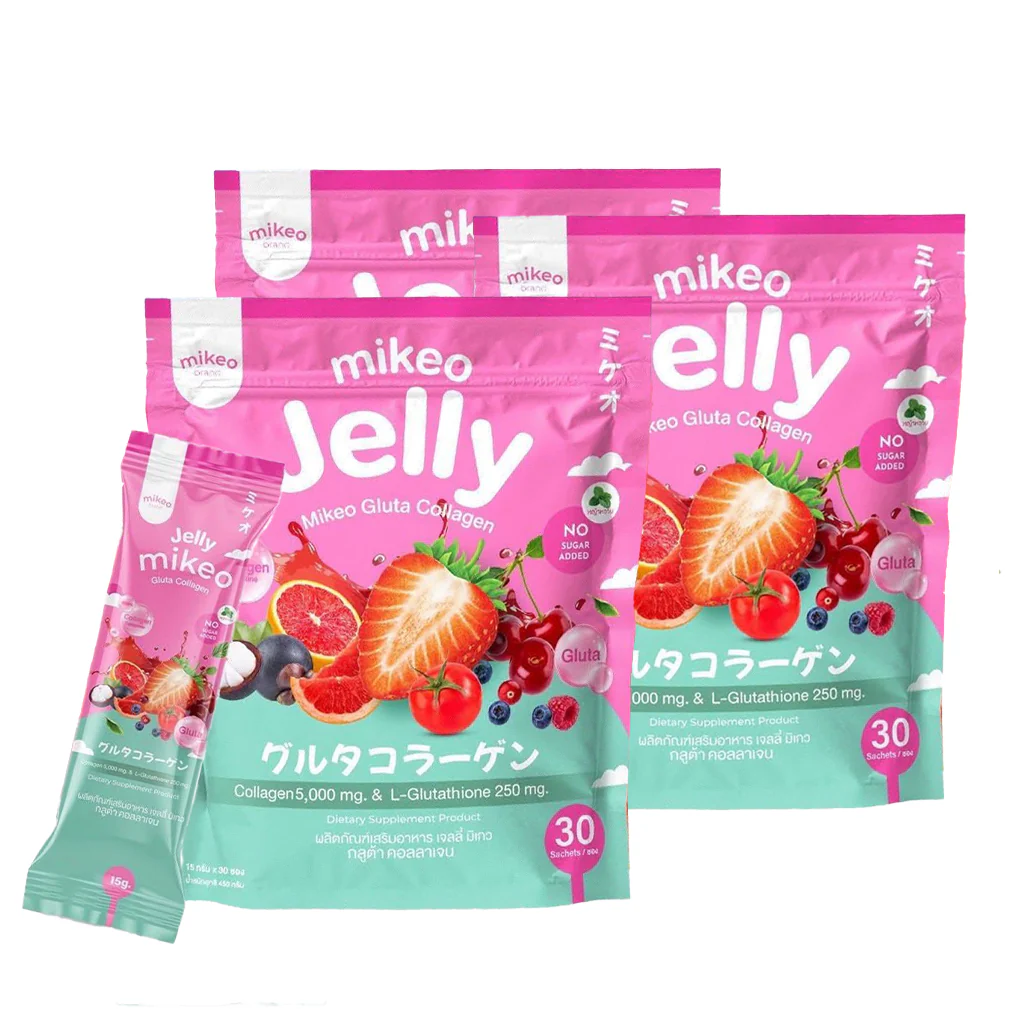 Mikeo Jelly Gluta Collagen Strawberry Flavor (30 Sachets x 15g) - (3 Pcs Combo) - Image 2