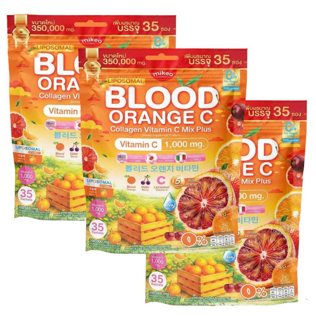 Mikeo Liposomal Blood Orange C Collagen Vitamin C Mix Plus 35 Sachets × 10g - (3 Pcs Combo) - Image 2