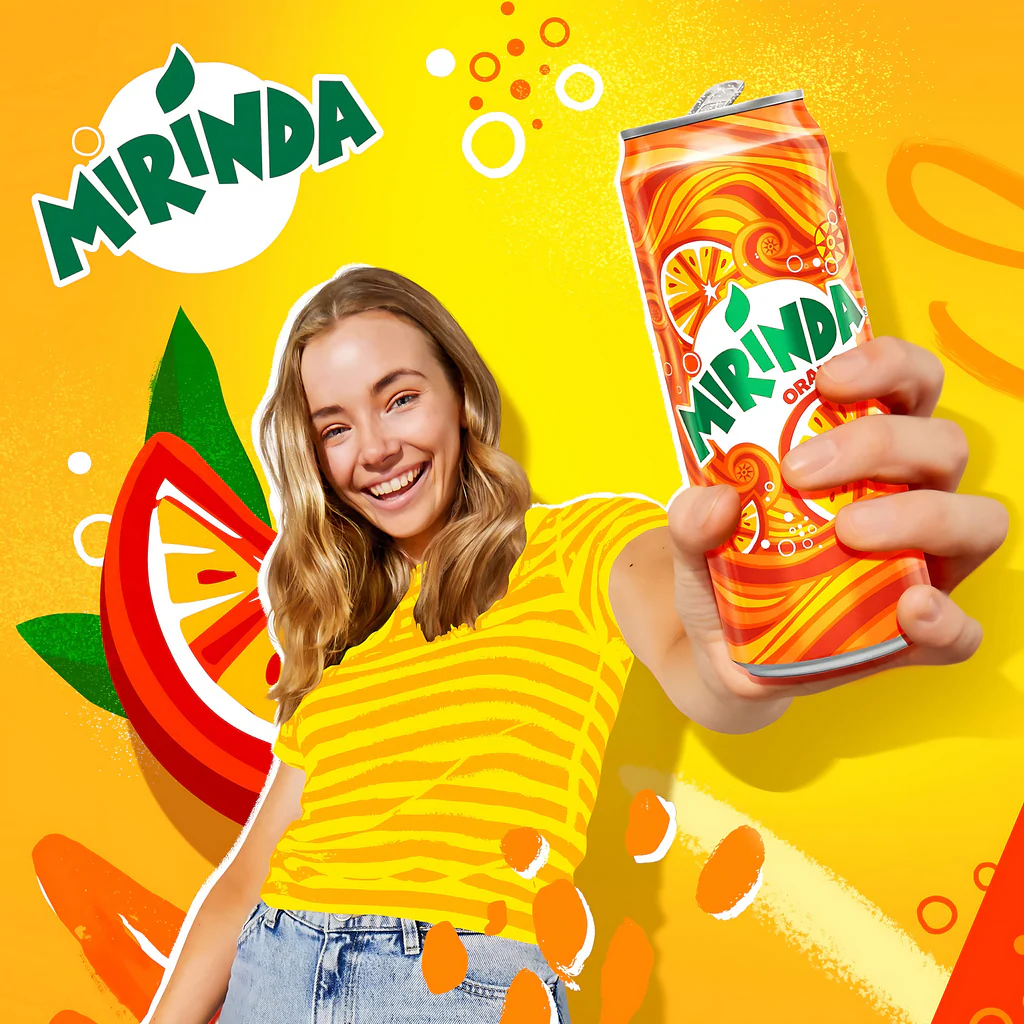 Mirinda Orange Carbonated Soft Drink – 330ml Can - Image 2