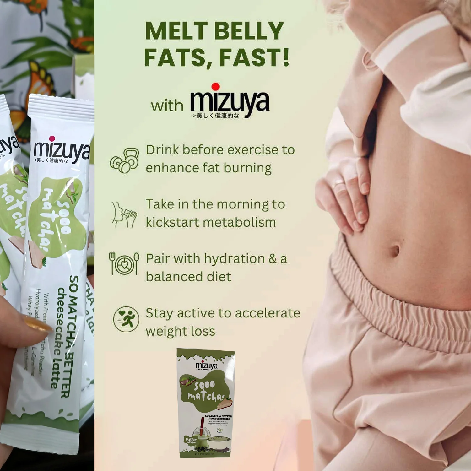 Mizuya Sooo Matcha Better Cheesecake Latte - 21g × 10 Sachets - Image 2