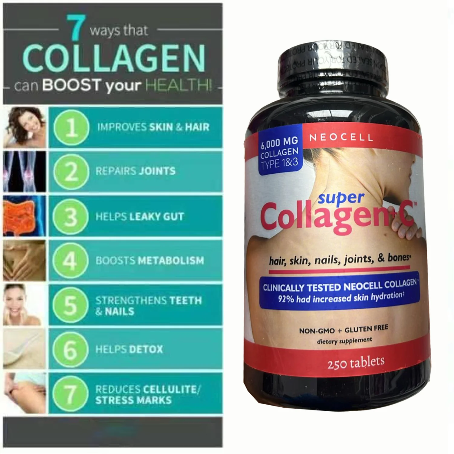 NeoCell Super Collagen + C (6000mg Collagen Type 1 & 3) – 250 Tablets - Image 5