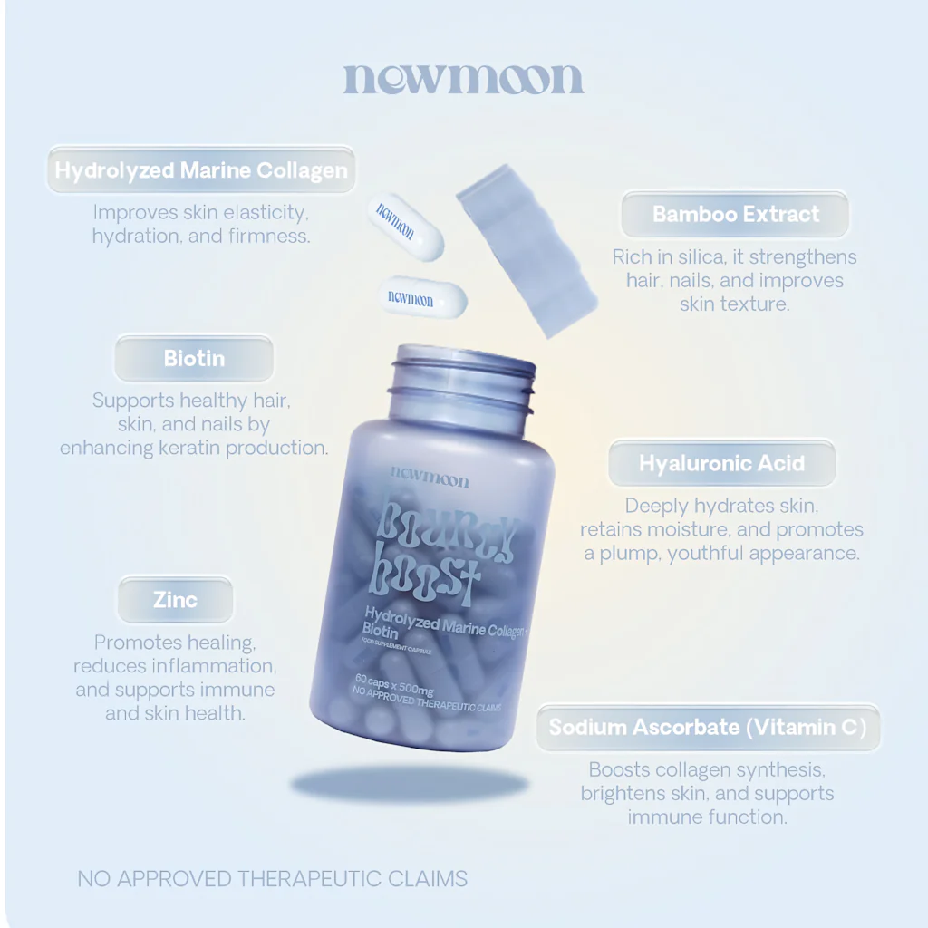 New Moon Bouncy Boost Collagen + Biotin 500mg - 60 Capsules - Image 9