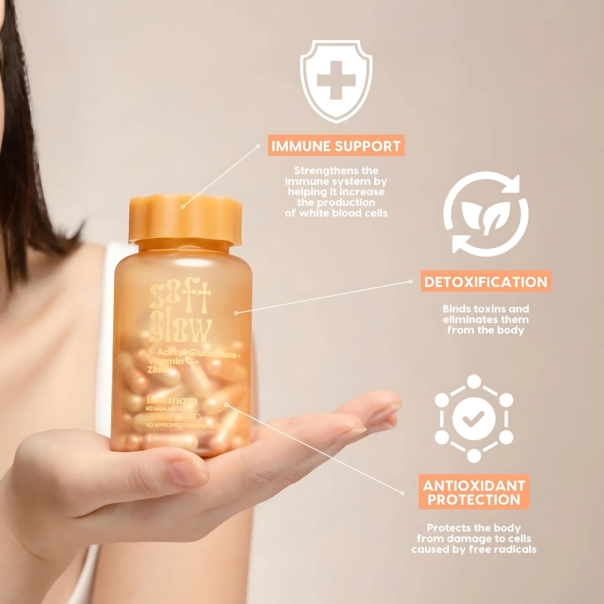 New Moon Soft Glow – S-Acetyl Glutathione, Rosehip, Collagen, Vitamins & Zinc – 30 Capsules (500mg) - Image 6