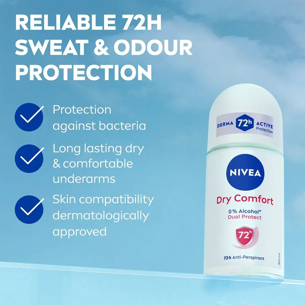 Nivea Dry Comfort Roll-On Deodorant – 50ml - Image 3