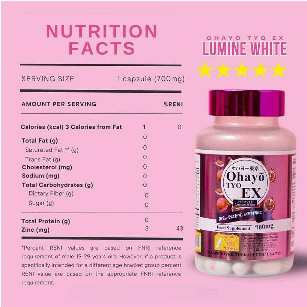 Ohayo Tyo EX Lumine White Glutathione 700mg – 60 Cap - Image 5