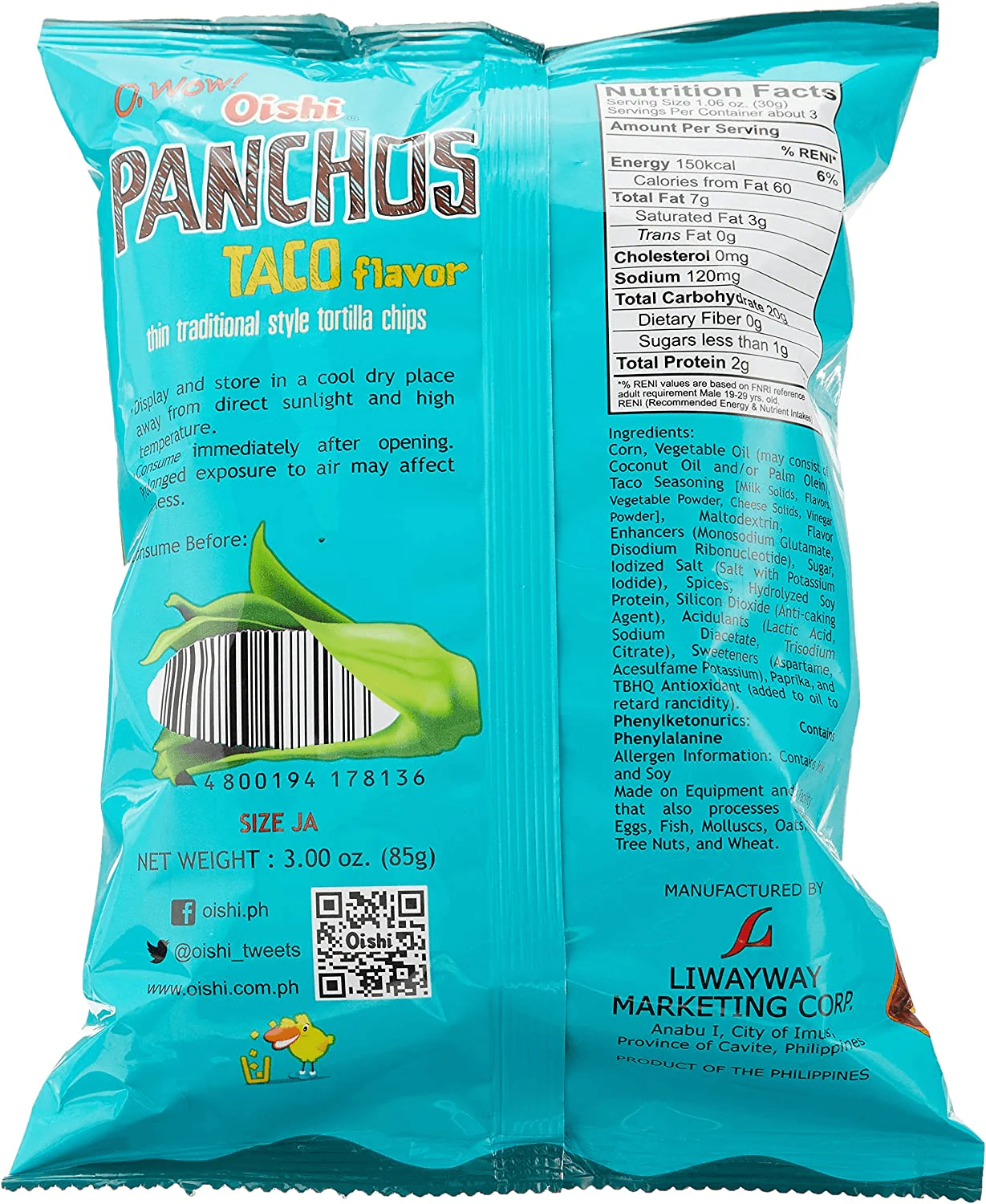 Oishi Nacho Taco Flavour Panchos - 85g - Image 3