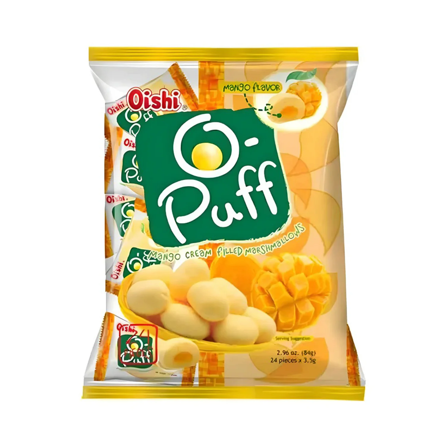 Oishi O-Puff Mango Cream Filled Marshmallow (24 x 3.5g – 84g) - Image 2