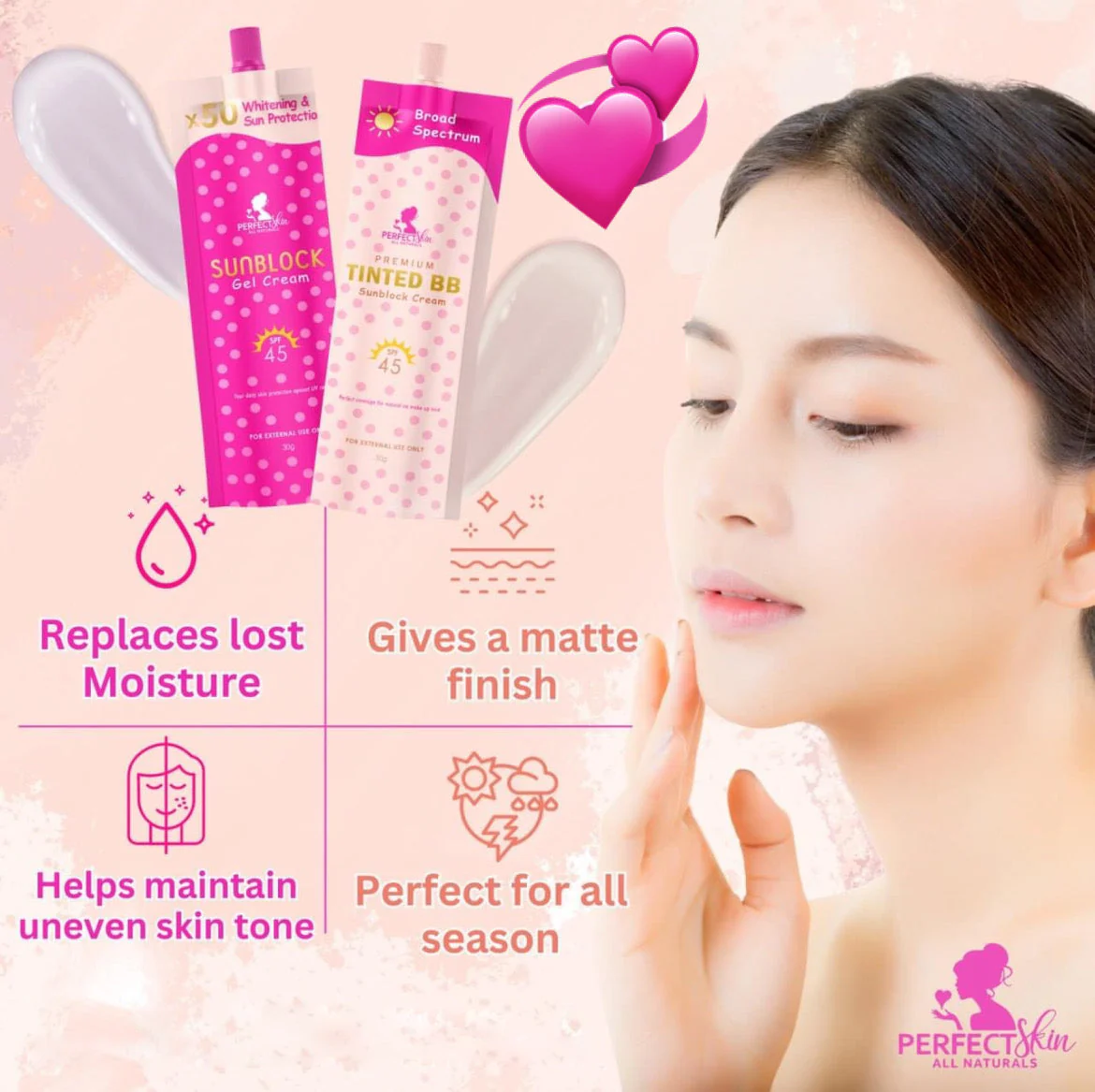 Perfect Skin Sunblock Gel + Tinted BB Sunblock Cream SPF45 (Twin Pack) - Image 2