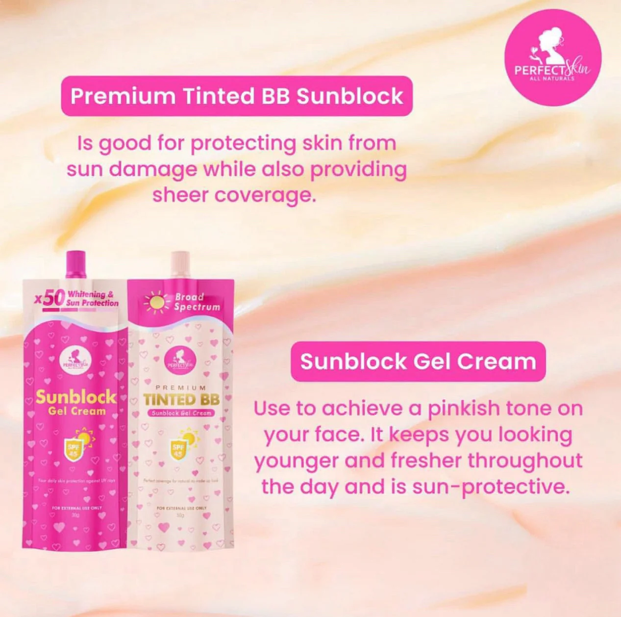 Perfect Skin Sunblock Gel + Tinted BB Sunblock Cream SPF45 (Twin Pack) - Image 3
