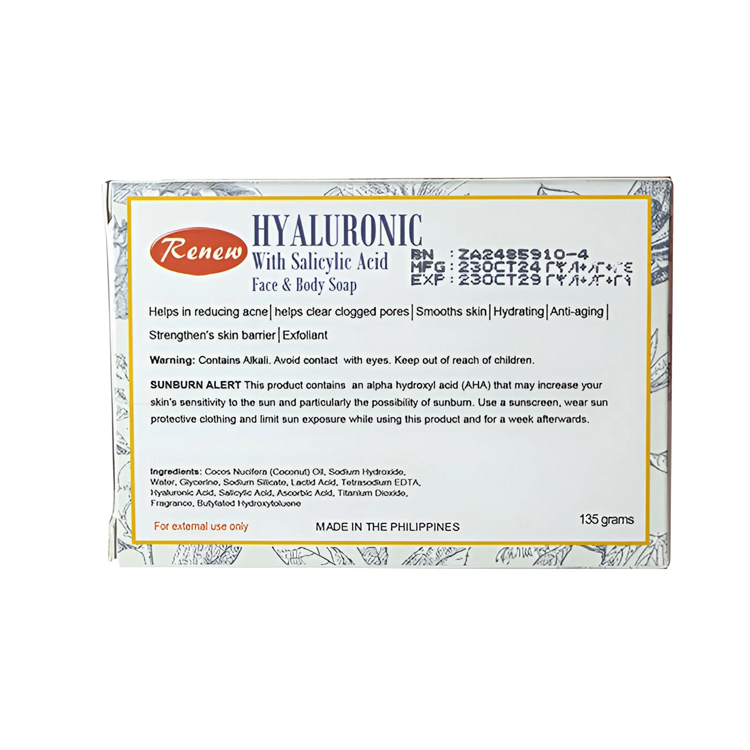 Renew Hyaluronic With Salicylic Acid Face & Body Soap - 135g - Image 2