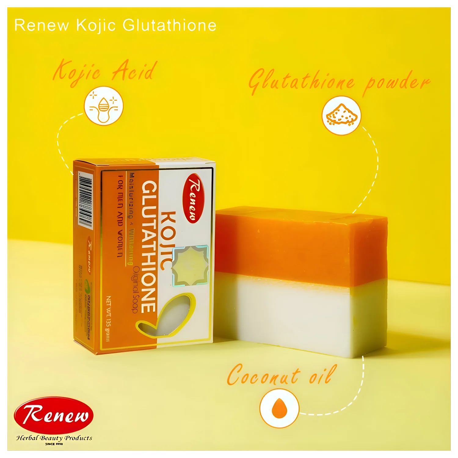 Renew Kojic Glutathione Moisturizing+Whitening Original Soap- 135g - Image 3