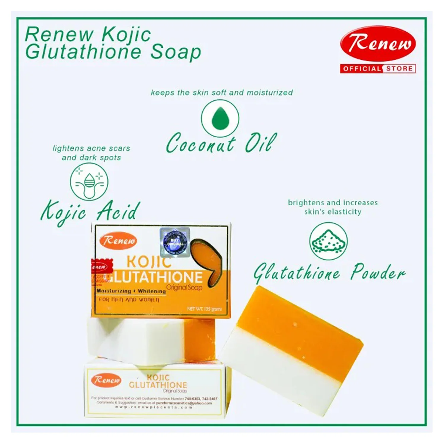 Renew Kojic Glutathione Moisturizing+Whitening Original Soap- 135g - Image 4