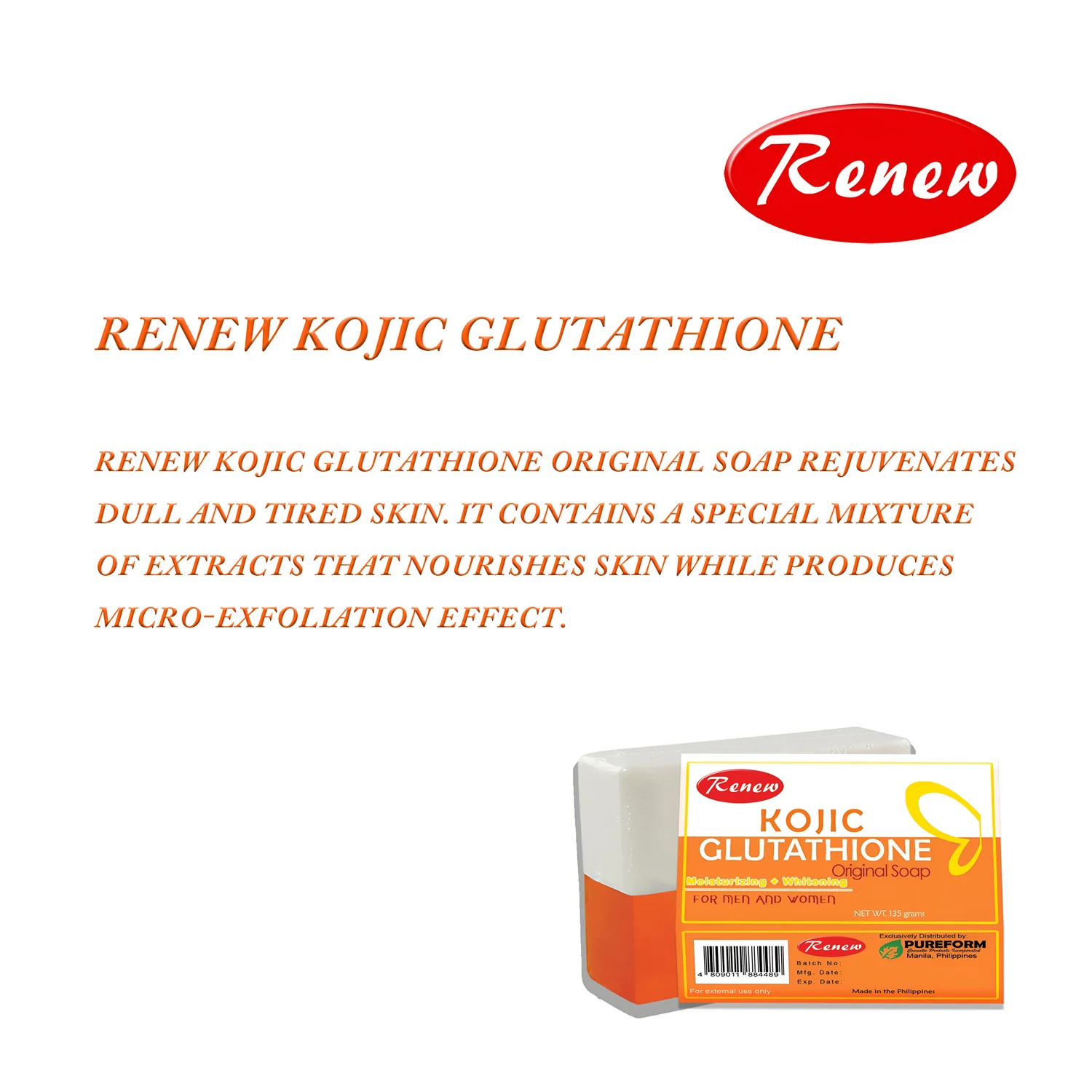 Renew Kojic Glutathione Moisturizing+Whitening Original Soap- 135g - Image 5